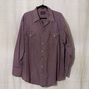 Western 2X Plains Big Man Burgundy Plaid Long Sleeve Pearl Snap Cowboy‎